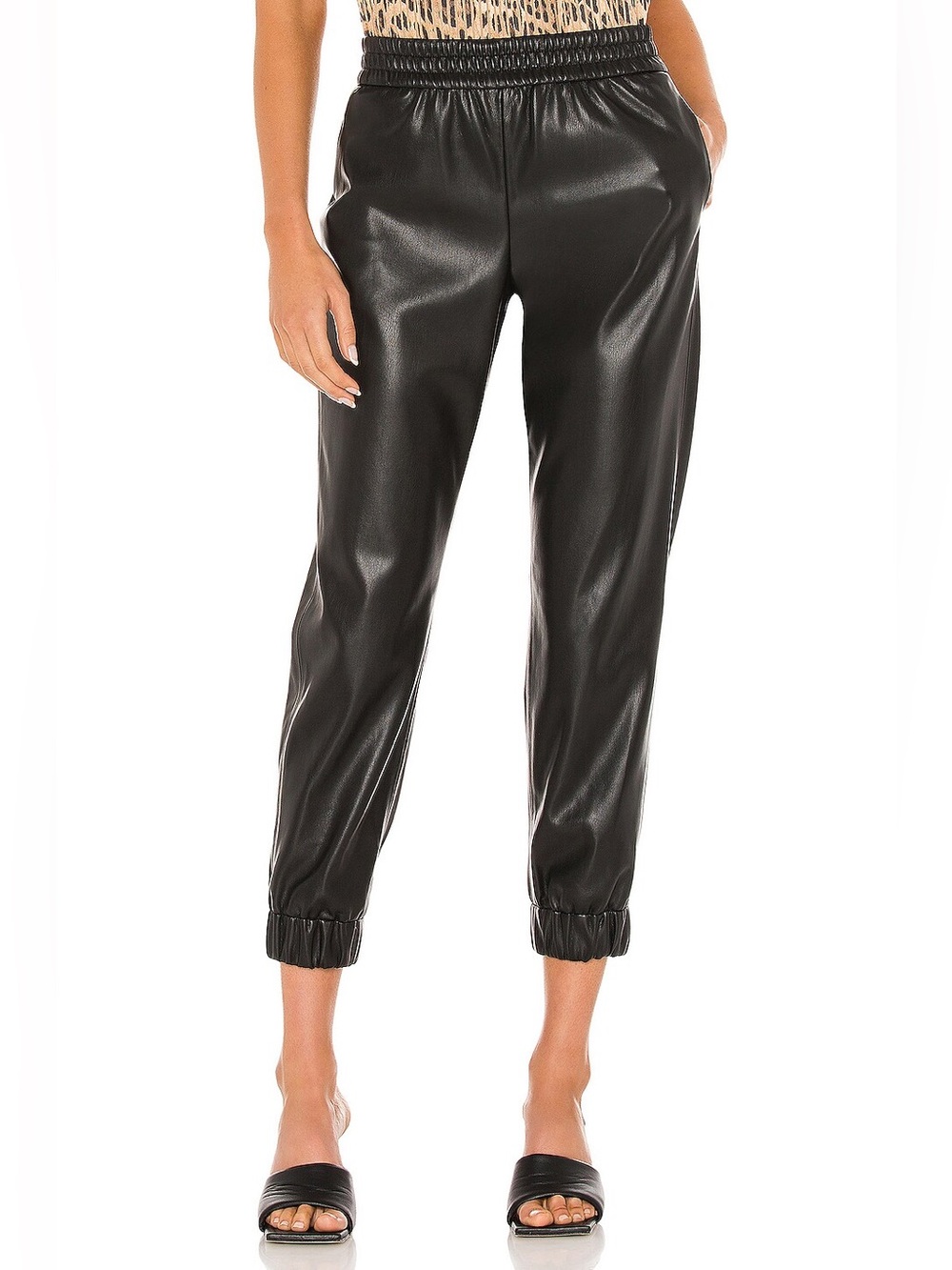 Alice + Olivia Pete Vegan Leather Pant Joggers Elastic Waistband Faux Leather